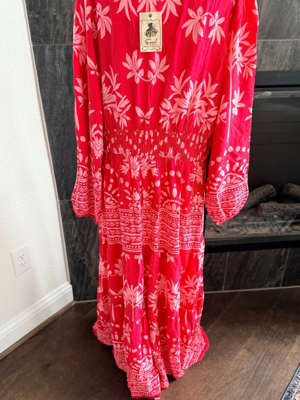 easel Pink Floral Maxi Dress with White Print Plus Size 2X - Picture 7 of 9